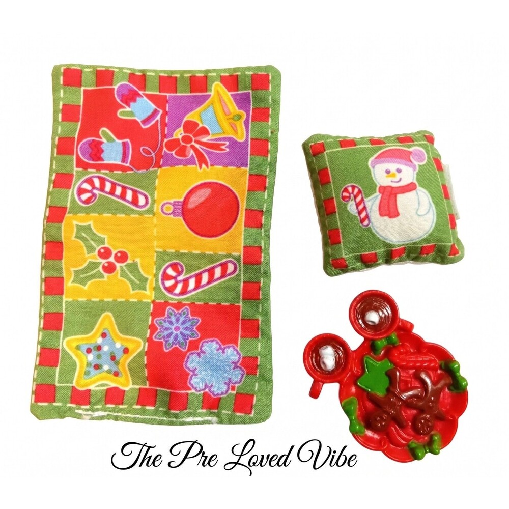 Fisher-Price Loving Family Dollhouse LOT Christmas  Pillow Plate Blanket